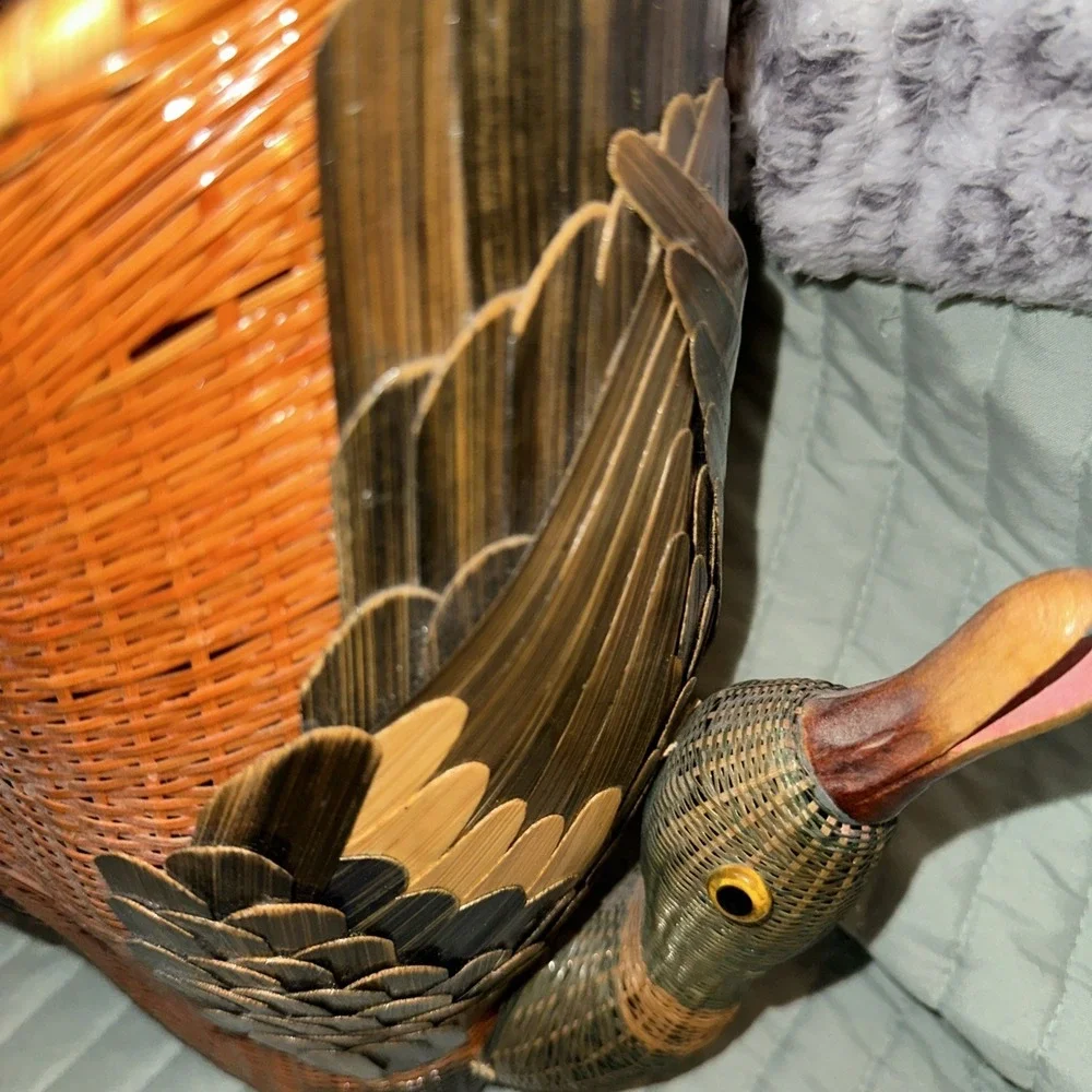 Vintage Wicker Basket with Handle DUCKS‎ 9
